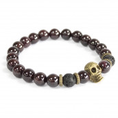 3 x Gemstone Bracelets - Bronze Skull/Blood Stone